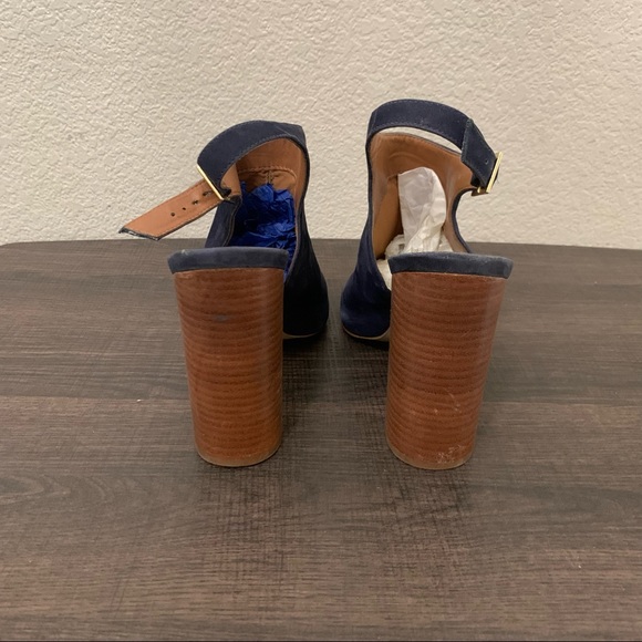 Steve Madden Claara navy blue suede leather block wood heel 8.5 - Picture 3 of 11